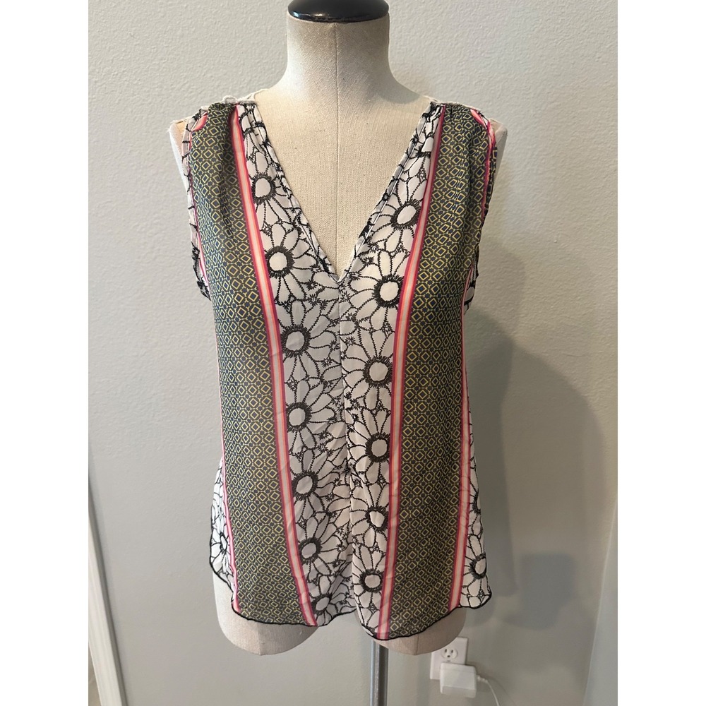 Vivace Womens M Floral Geometric Blouse Crochet Lace Back Sleeveless Boho